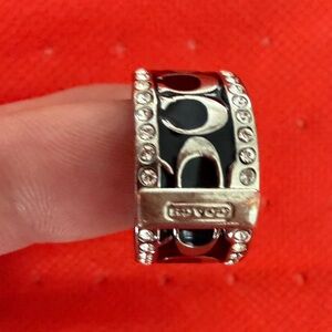 Coach Silver and Black Crystal Accent Signature Ring
